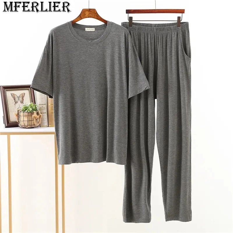 Plus Size 8XL 150kg Summer Spring Modal Home Wear Men Pajamas Sets Soft Sleep Wear Short Sleeve Top and pants Breathable 70
