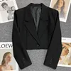 Xpqbb Black Cropped Blazers Woman Trend 2024 New All-match Notched Collar Crop Jacket Women Korean Chic Single Button Suit Coat 1