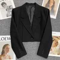 Xpqbb Black Cropped Blazers Woman Trend 2024 New All-match Notched Collar Crop Jacket Women Korean Chic Single Button Suit Coat 1