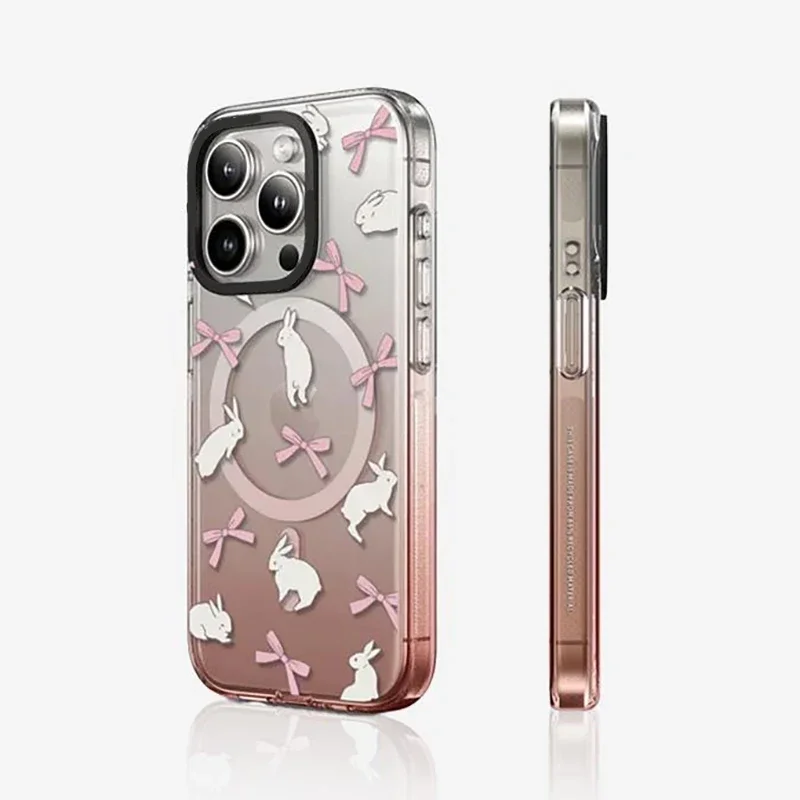 

NEW Pink Gradient Transparent Border MagSafe Phone Case Cover for IPhone 13 14 15 Pro Max Case for IPhone 15 Pro Max