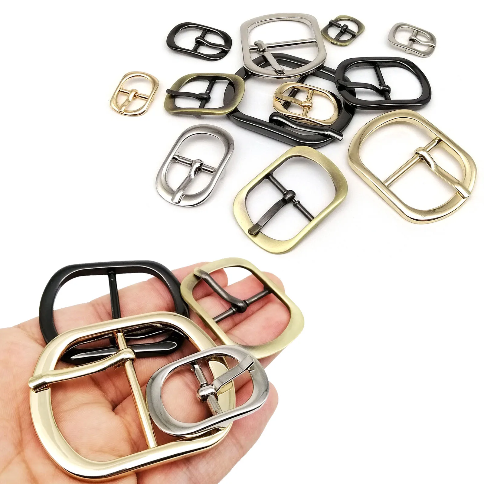 Metal Leather Hand Bag Shoe Strap Belt Rectangle Adjust Roller Pin Buckle Snap 