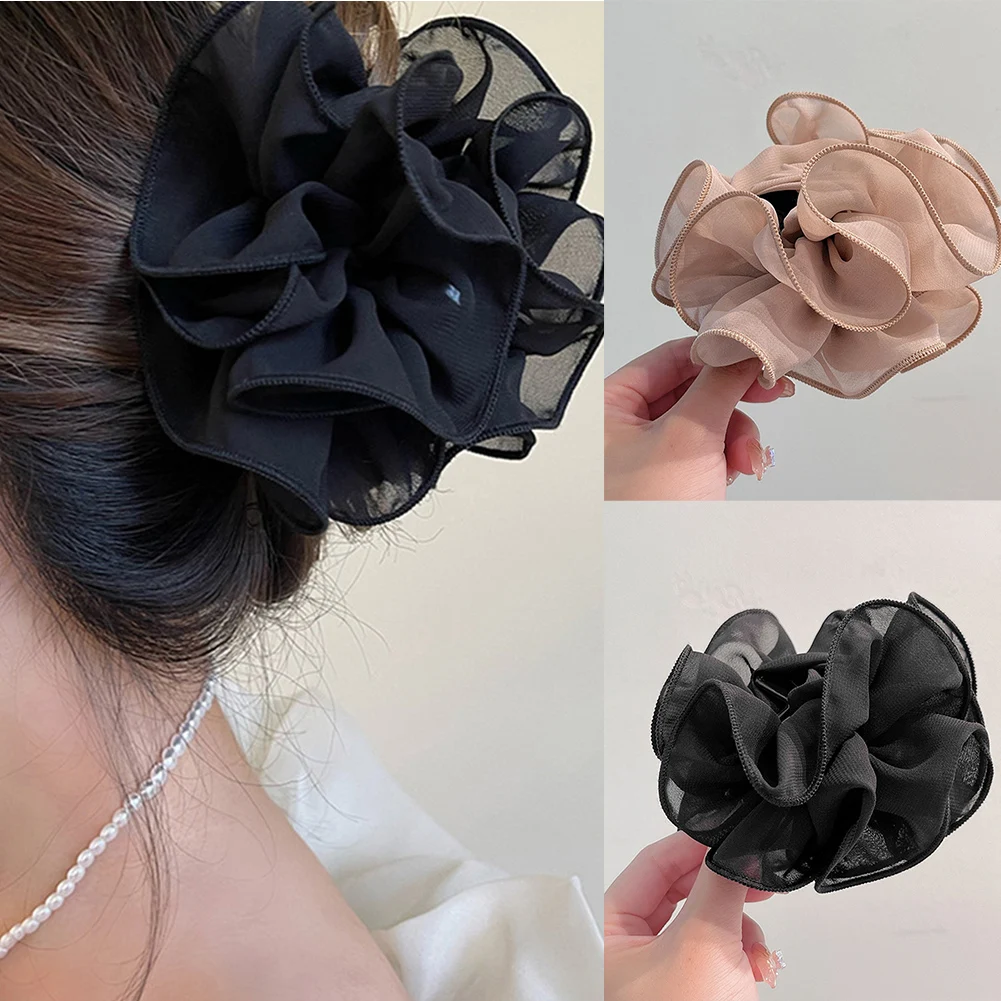 

Elegant Fairy Black Red Mesh Floral Petals Acrylic Hair Clip Crab Clips Hair Claws Women Flower Fashion Hair Accessories