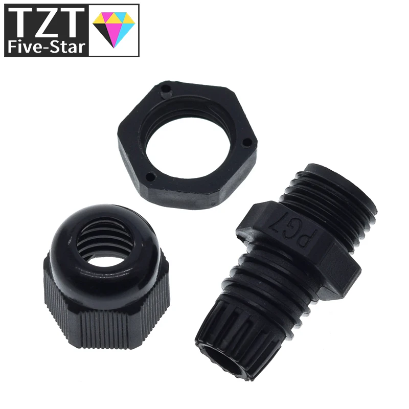 TZT 10/30 Stück PG7 schwarze wasserdichte Kabelverschraubungen aus Kunststoff und Nylon