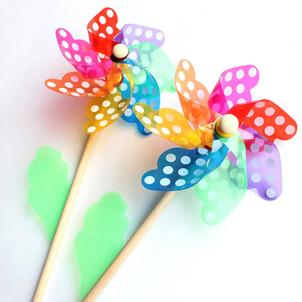 8Pcs 여러 가지 빛깔의 도트 패턴 플라스틱 바람개비 DIY 풍차 키트 재미있는 야외 바람 놀이 정원 파티 룸 스토어 창 장식