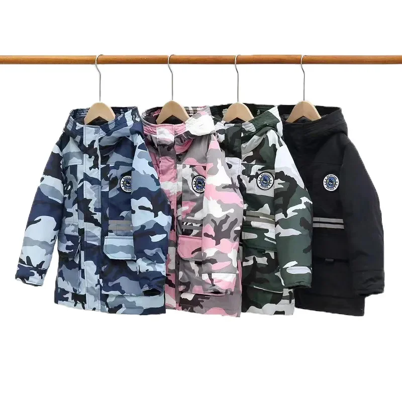 

New Kids Winter Jacket Camouflage Hooded Warm White Duck Down Boys Girls Coat Fashion Thicken Windproof Children's Parka