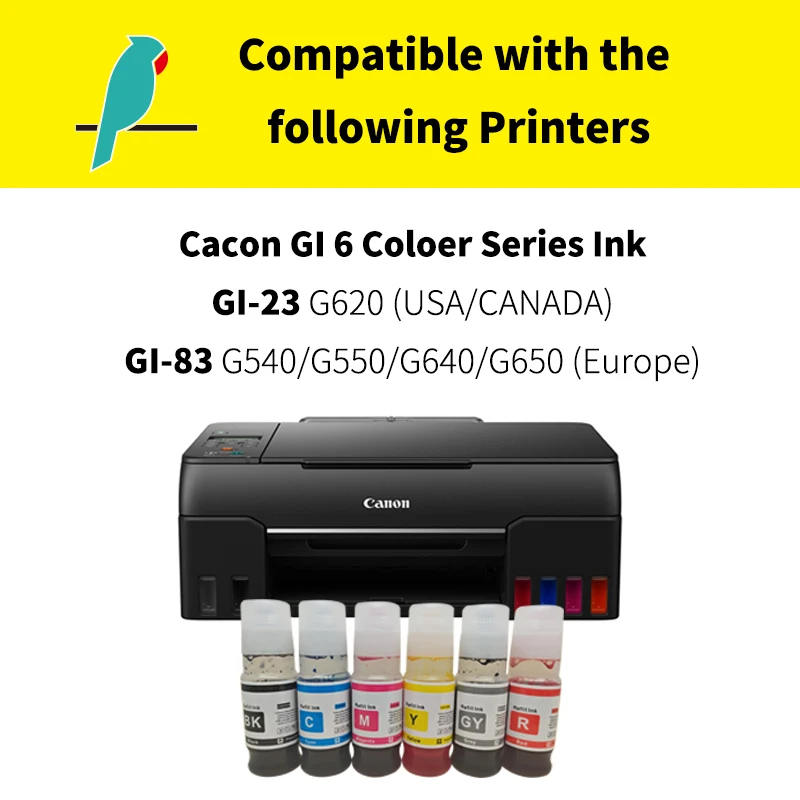 GI23 GI-23 GI43 GI53 GI73 GI83 Refill Ink Replacement for Canon GI-23 GI23 Ink Bottles Work with Canon PIXMA G620 G520 Printer