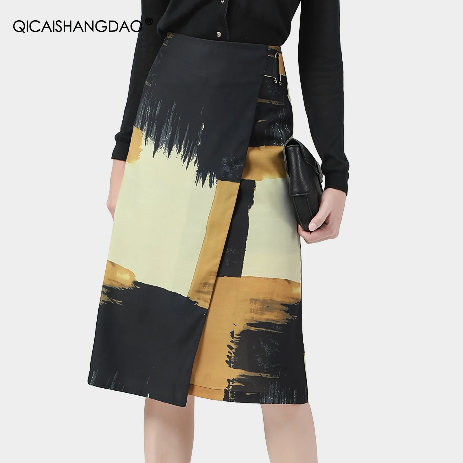

Color Blocking High Waist Plaid Printed Pencil Skirt Women Spring Summer Casual Mid-Length Slit Design Elegant Slim Wrap Skirts