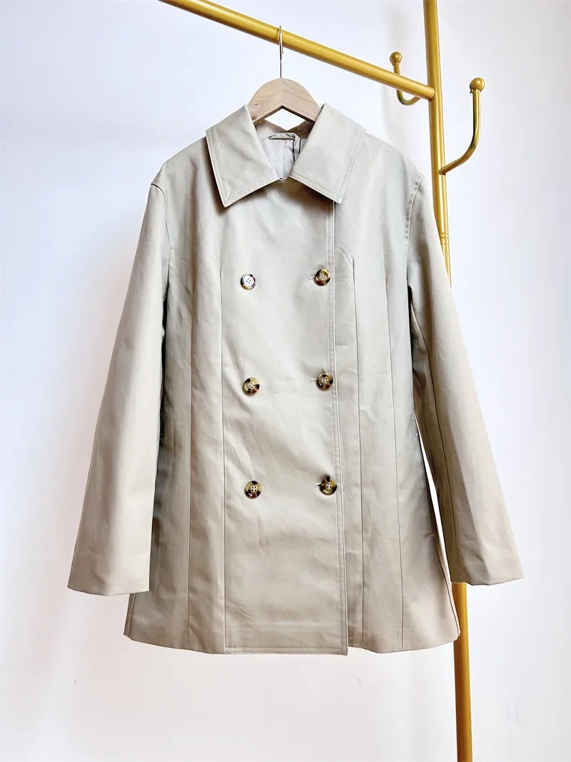 

2023 AW Women's Retro Style Double-breasted Suit Jacket British Style Short Waist Waist Thin Windbreaker Cotton Jacket Coat