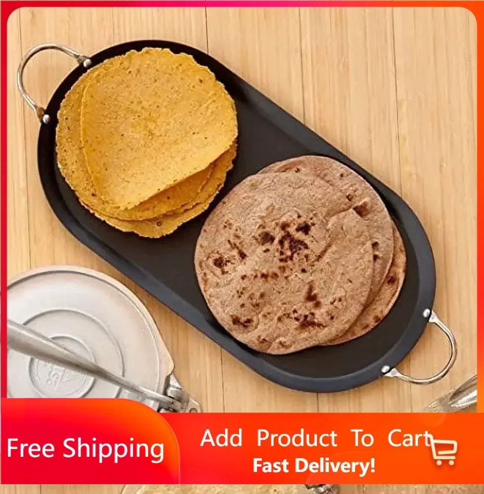 

17 Inch Oval Shaped Carbon Steel Nonstick Comal/Griddle with Metal Handles, Black， Loaf Pan ， Baking Tray Free Shipping