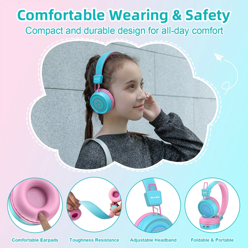 RGB Kids Bluetooth Headphones Headset Wireless Headphone Foldable Earphone HD Micro ChildrenHeadset