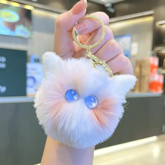 WILLBOND 6 Pieces Cute Animal Pom Pom Keychain Faux Fur Fluffy Key Ring for  Women Girls (Sweet Style)