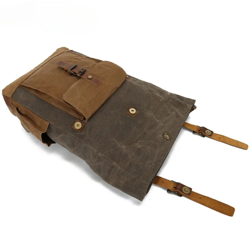 Wax Canvas Backpack genuine leather Outdoor Hiking Bag Waterproof Crazy Horse Leather Men's Bag 5