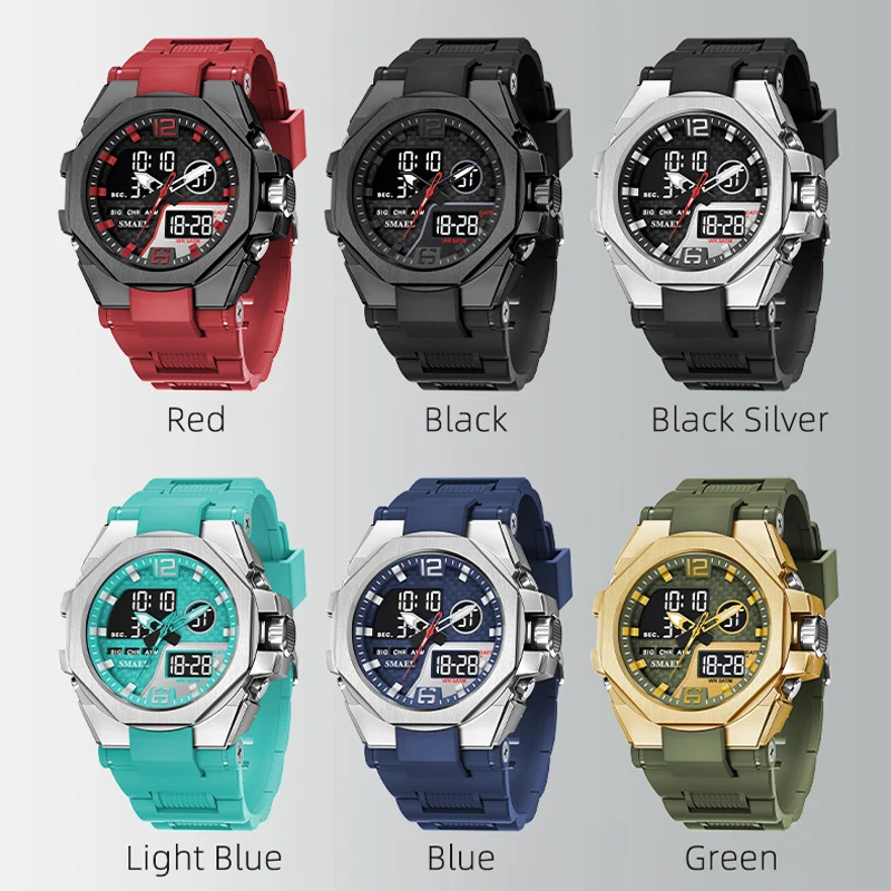 SMAEL Dual Display Digital Watch for Men Waterproof Outdoor Sports Stopwatch Alarm Waterproof Quartz Electronic Wristwatches - 6