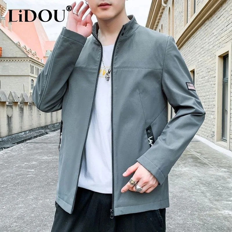 

Autumn Winter Solid Color Fashion Long Sleeve Jacket Man High Street Casual Loose Pocket Zipper Cardigan Plus Velvet Warm Coat