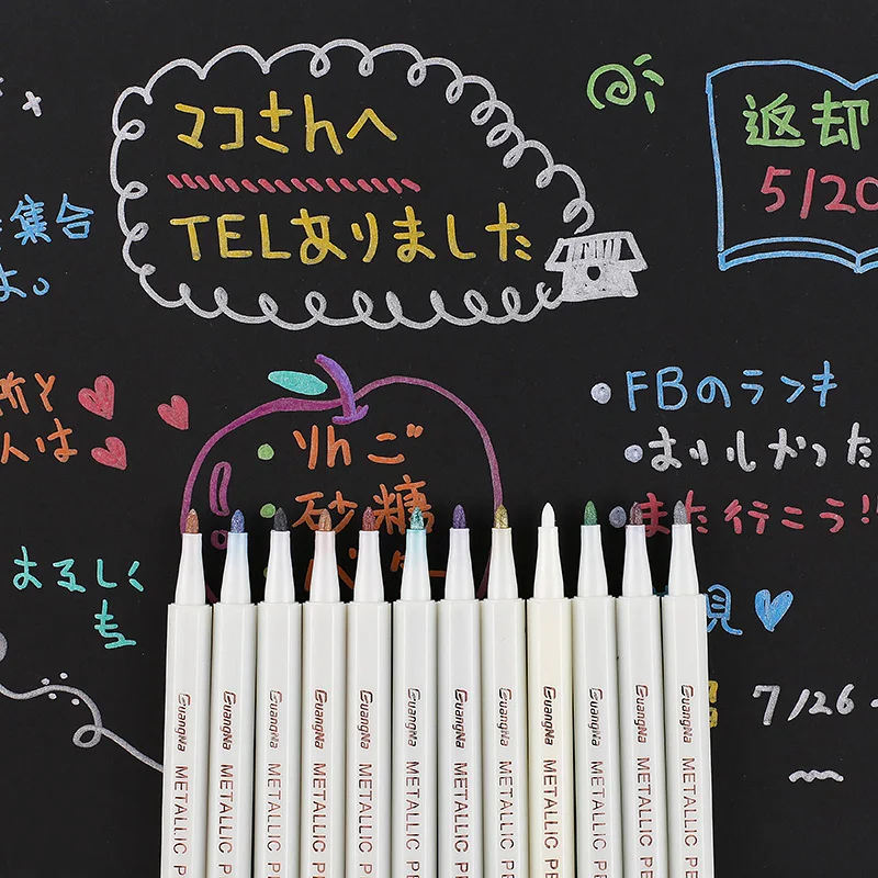 12 Colors Metallic Marker Pen Medium Point Metallic Markers for Rock Painting, Black Paper, Card Making, Scrapbooking Crafts