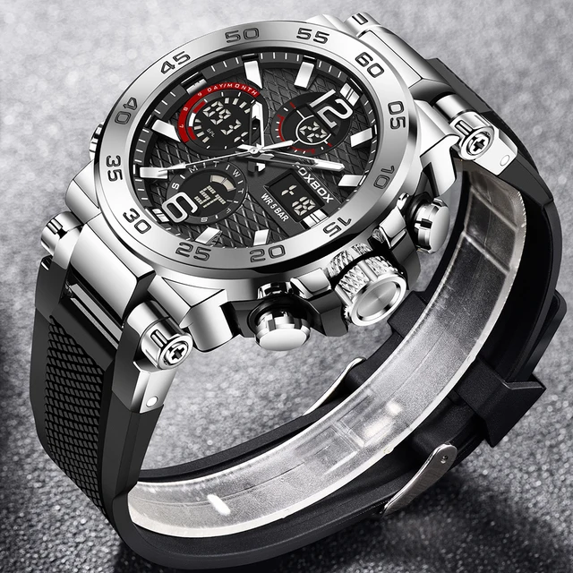 LIGE New Watches For Men 50M Waterproof Clock Alarm reloj hombre LCD Dual Display Wristwatch Quartz Military Sports Mens Watch 2