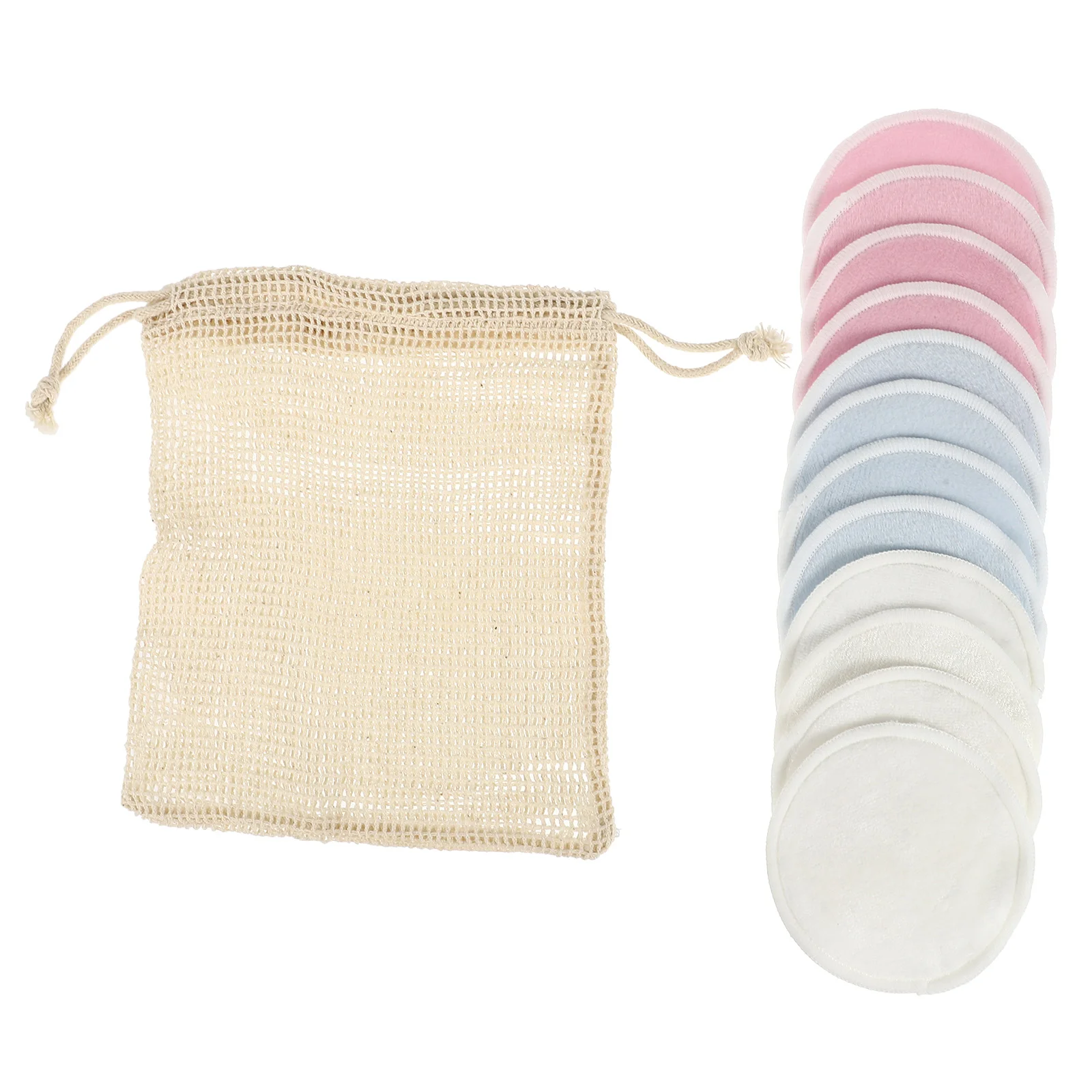 

13 Pcs Washed Bamboo Fiber Cleansing Pad Makeup Remover Pads Nylon Cloth Bag Powder Puff