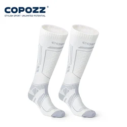 COPOZZ Merino Wool Outdoor Ski and Hiking Socks - Warm, Quick-Dry, Knee-High Socks - M (39-42) (White gray)