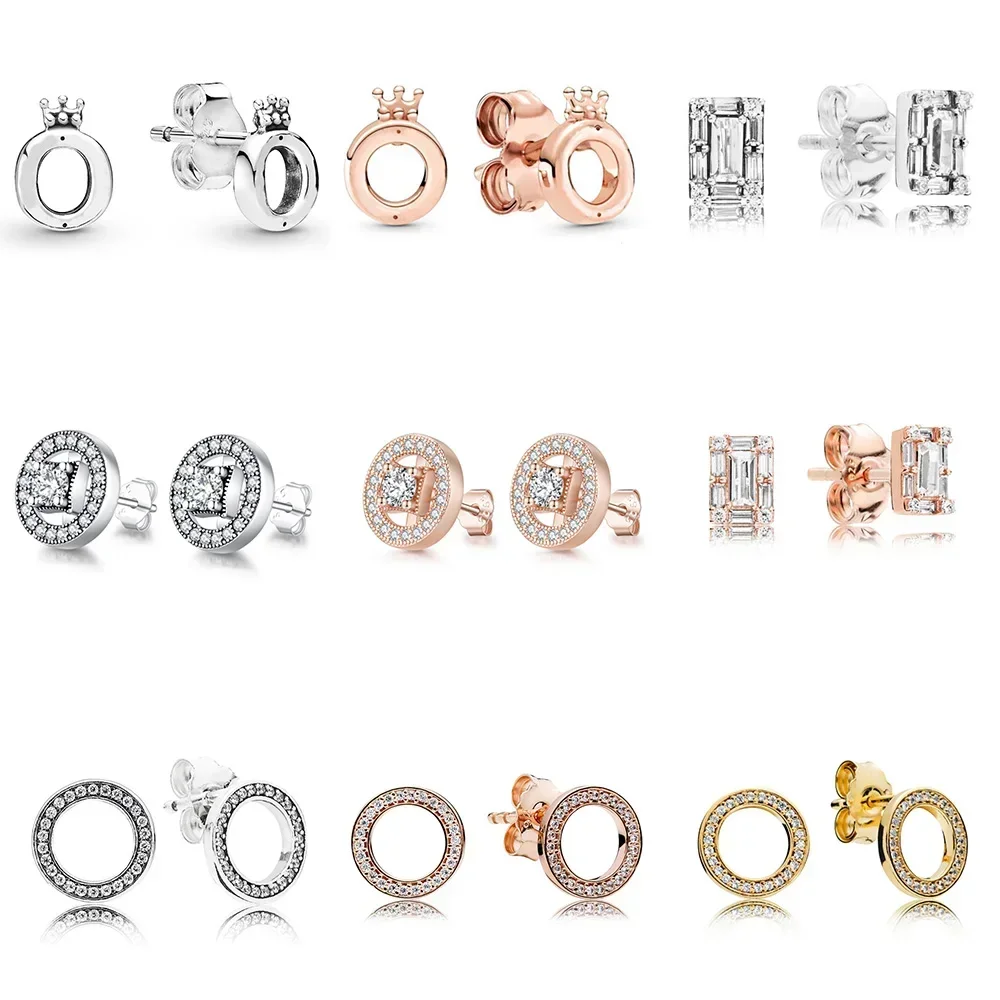 

1 Pair 925 Sterling Silver Earrings Rose Gold Crown Square Shape Zircon Cz Earrings For Women Women Wedding Party Jewelry Gift