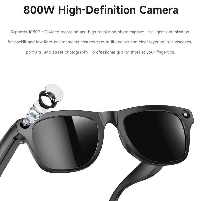 Lunettes Caméra HD 8MP Assistant Vocal Lunettes Intelligentes AI - Caméra HD 800W, Verres Photochromiques, Assistant Vocal, Bluetooth Verres Auto-obscurcissants