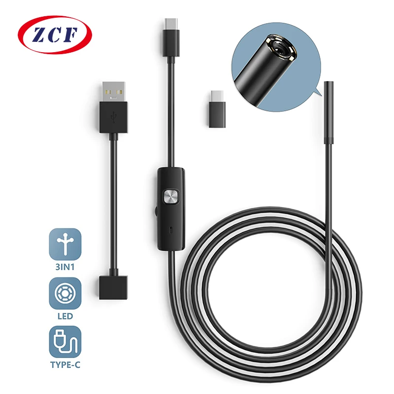 Endoscope 5 m, caméra d'inspection USB 3 en 1 de Type C, 6 lumières LED  réglables, caméra d'inspection, pour téléphone Portable Android, Tablette,  PC, Ordinateur de Bureau, 7 mm, étanche IP67 