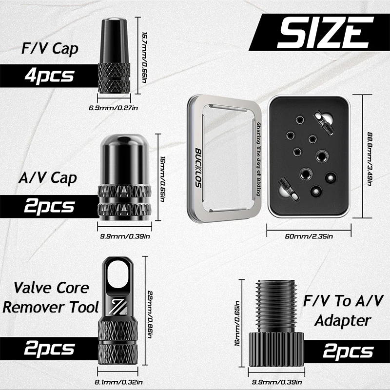 Description Picture 3 of itemBUCKLOS F/V To A/V Valve Adapter Aluminum Alloy Converter Presta Valves To Schrader Valves Durable Bicycle Tire Valve Cap