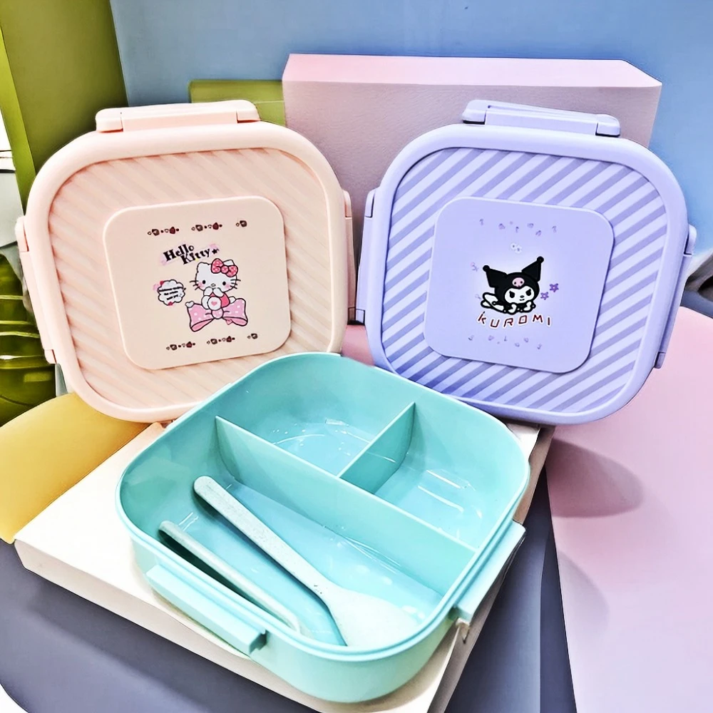 

Sanrio Anime Hello Kitty Portable Lunch Box Kawaii Cinnamoroll Kuromi My Melody Compartment Microwave Bento Box Food Container