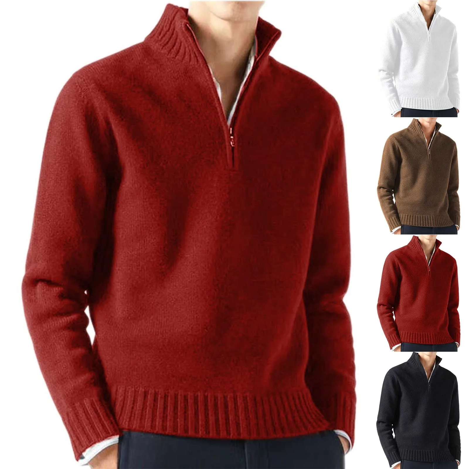

Winter Mens Cashmere Zipper Basic Sweater Men's Fleece Thicker Sweater Half Zipper Turtleneck Warm Pullover Male Slim Outer Wear