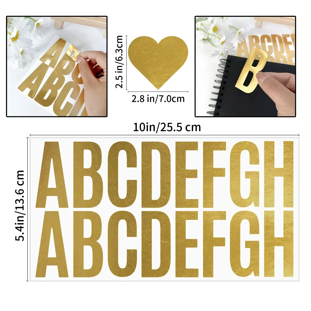 100 Pcs 6 Sheets Gold Letter Stickers 2.5 Inch Morandi Alphabet Letter Stickers Black White Mailbox Stationery Decor Sticker