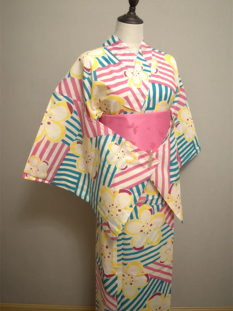 

Women's Japanese Traditional Kimono Formal Classic Yukata Candy Color Summer Dress Cosplay Costume Photography Wear Bathrobe