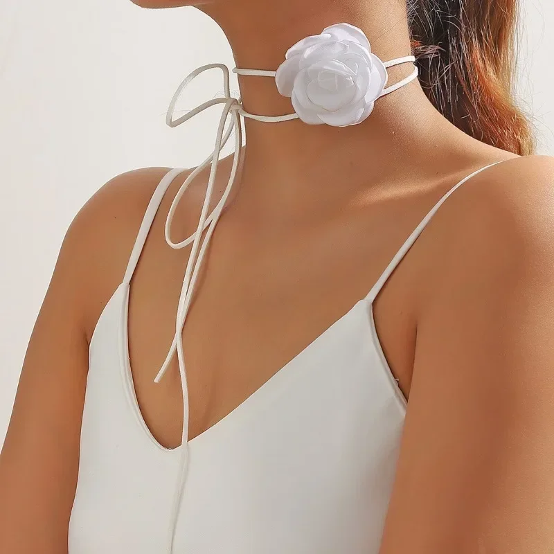 Gothic Elegant Rose Flower Clavicle Chain Necklace for Women Adjustable Sexy Choker Mariage Jewelry Gift Y2K Fashion Accessories