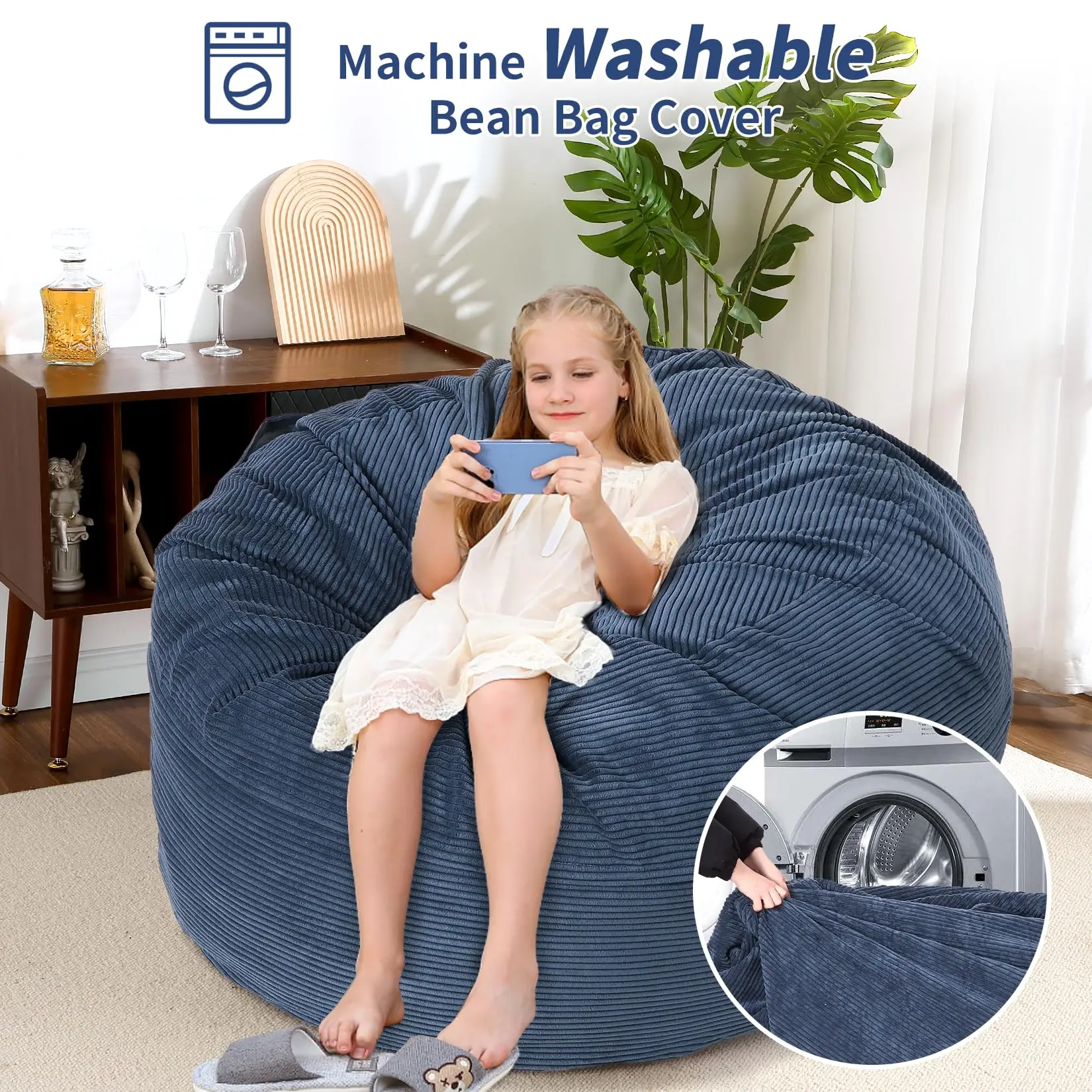 Riesiger Cord-Sitzsack für Erwachsene, 2-in-1 Konvertierbares Bodensofa zu Matratze mit Abnehmbarem Waschbarem Bezug – Detail 3