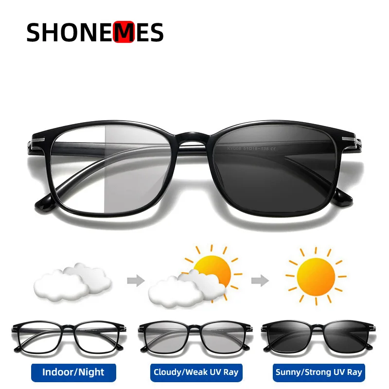 

ShoneMes Square Photochromic Glasses Ultra-Light Anti Blue Light Eyeglasses TR90 Frame Optical Computer Eyewear for Men Women