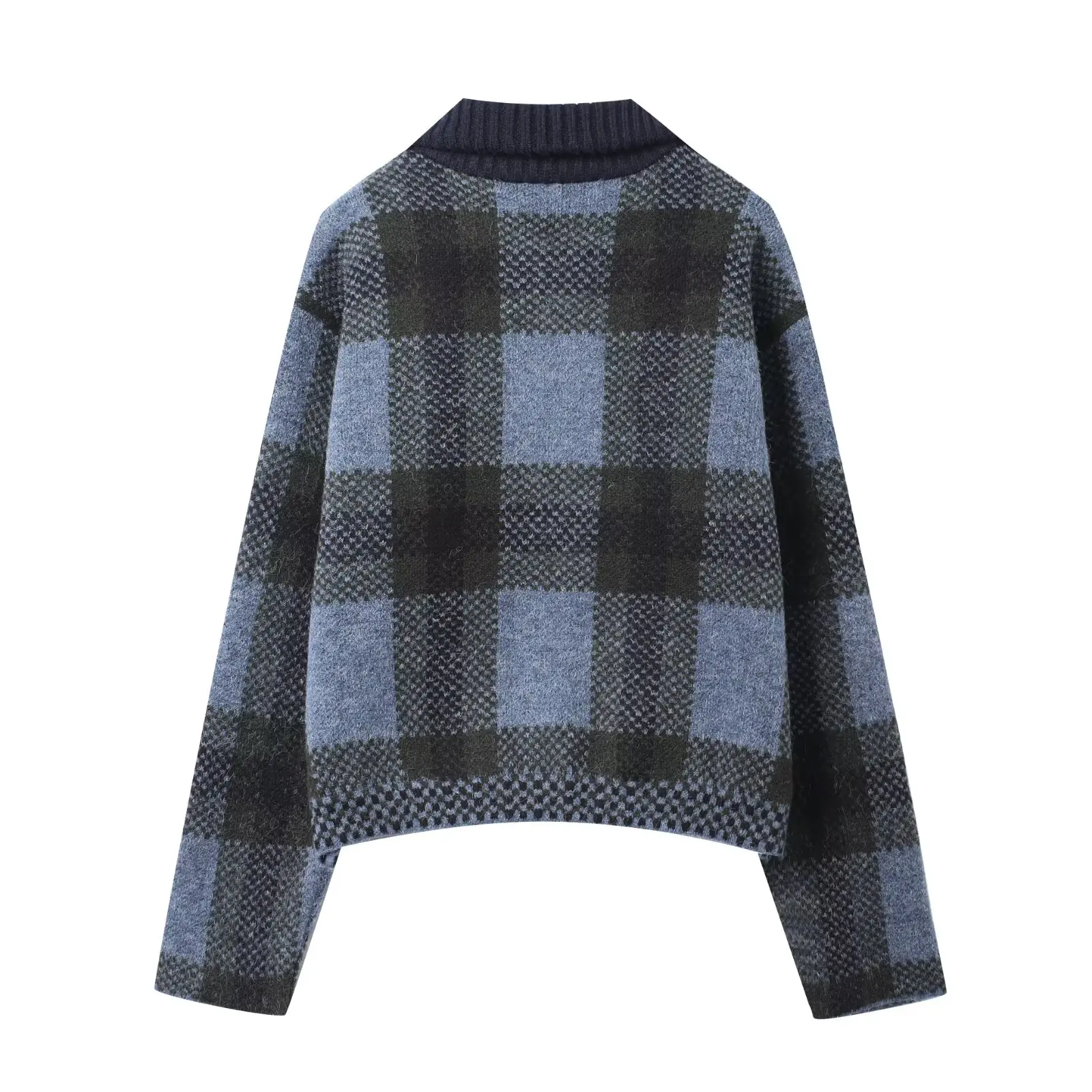 Women's Vintage Plaid Knitted Cardigan Female Loose Long-Sleeved Zipper Sweater Jacket  Autumn Winter Lady Street Knitwear Tops