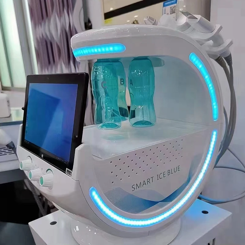 스마트 아이스 블루 기계 7in1 지능형 하이드로 박피 피부 필링 산소 제트 하이드로 얼굴 분석 기계