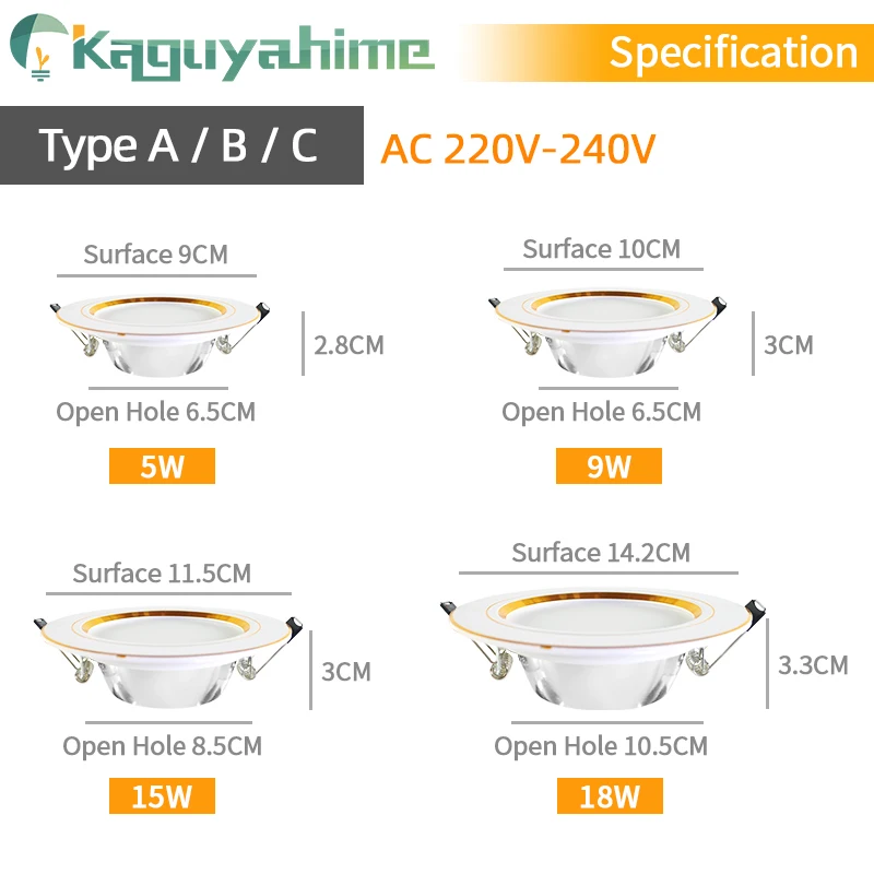 Kaguyahime LED Spotlight Downlight 3W 5W 9W 15W 18W Ultra Thin Round Recessed Panel Lamp AC 220V 230V 240V 2pcs led downlight,led spotlight