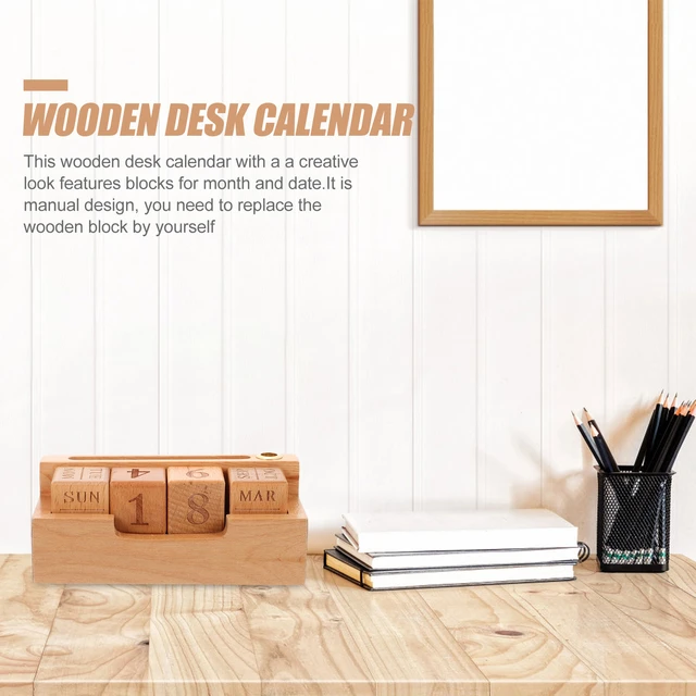 Desk Calendar Office Wood English Block Wooden Perpetual Dining Room Table  Decorationative Beech Household - AliExpress
