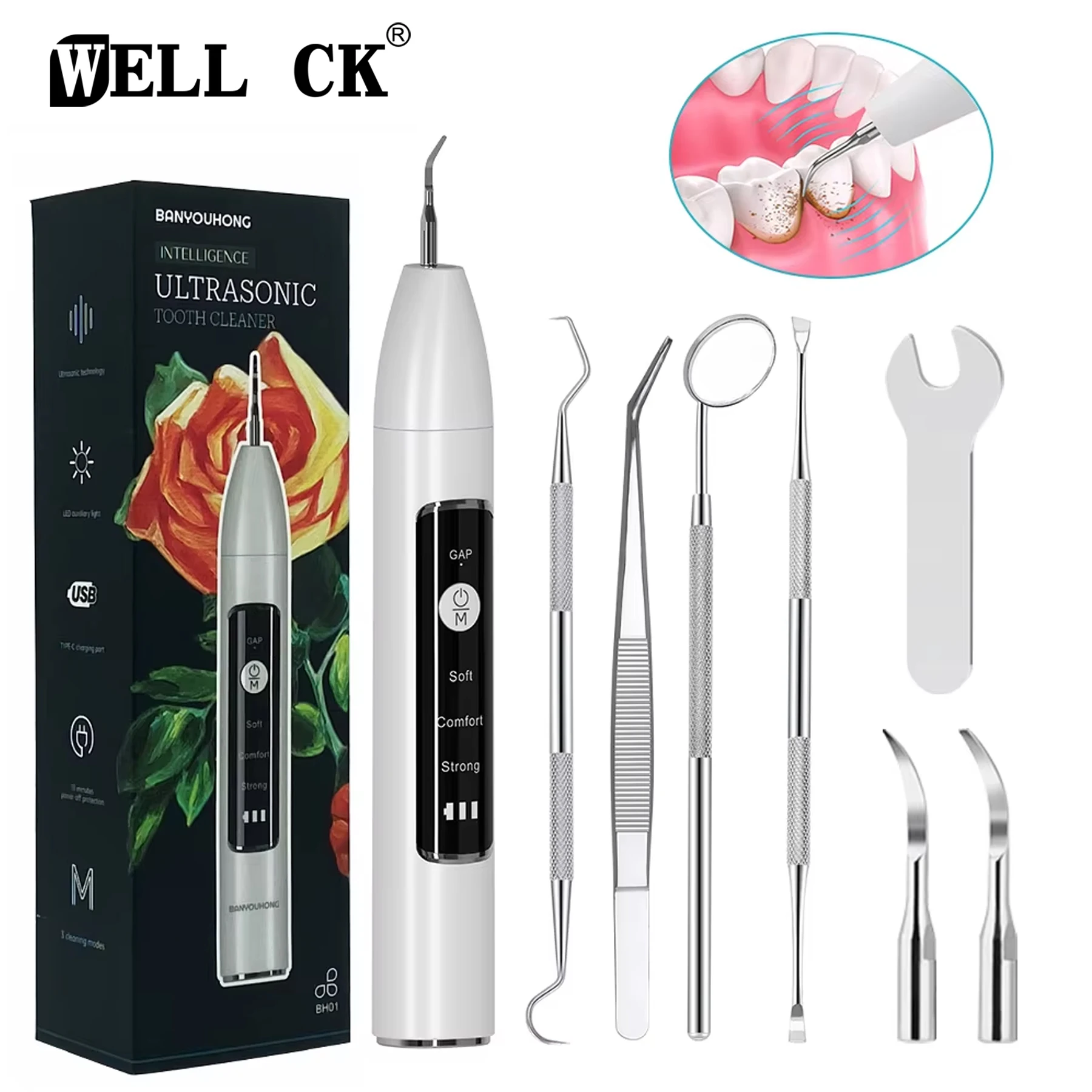 Ultrasonic Dental Cleaner Dental Calculus Scaler Electric Sonic Oral Teeth Tartar Remover Plaque Stains Cleaner Teeth Whitening