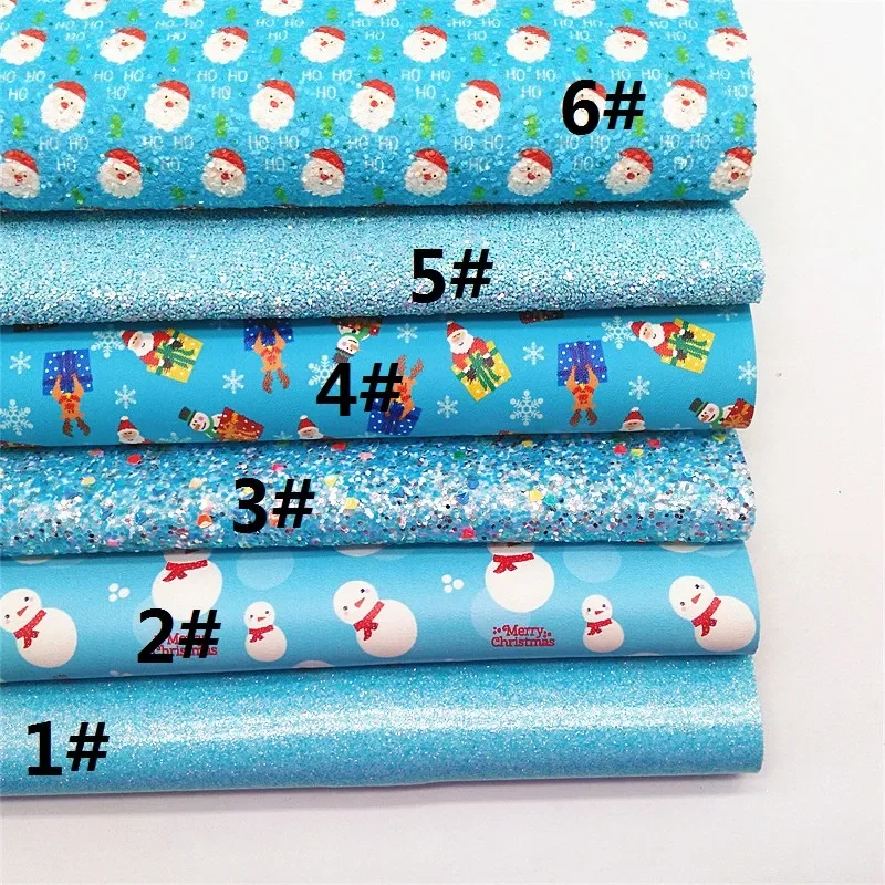 Description Picture 2 of itemChristmas Faux Leather Set Santas Custom Glitter Leather Sheets Christmas Gifts Snowmen Leather for DIY Craft 8.2"x11.4" SJ163