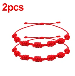 Lucky Red String Adjustable Handmade Bracelet - 7 Knots Amulet Jewelry Accessory (2pcs)