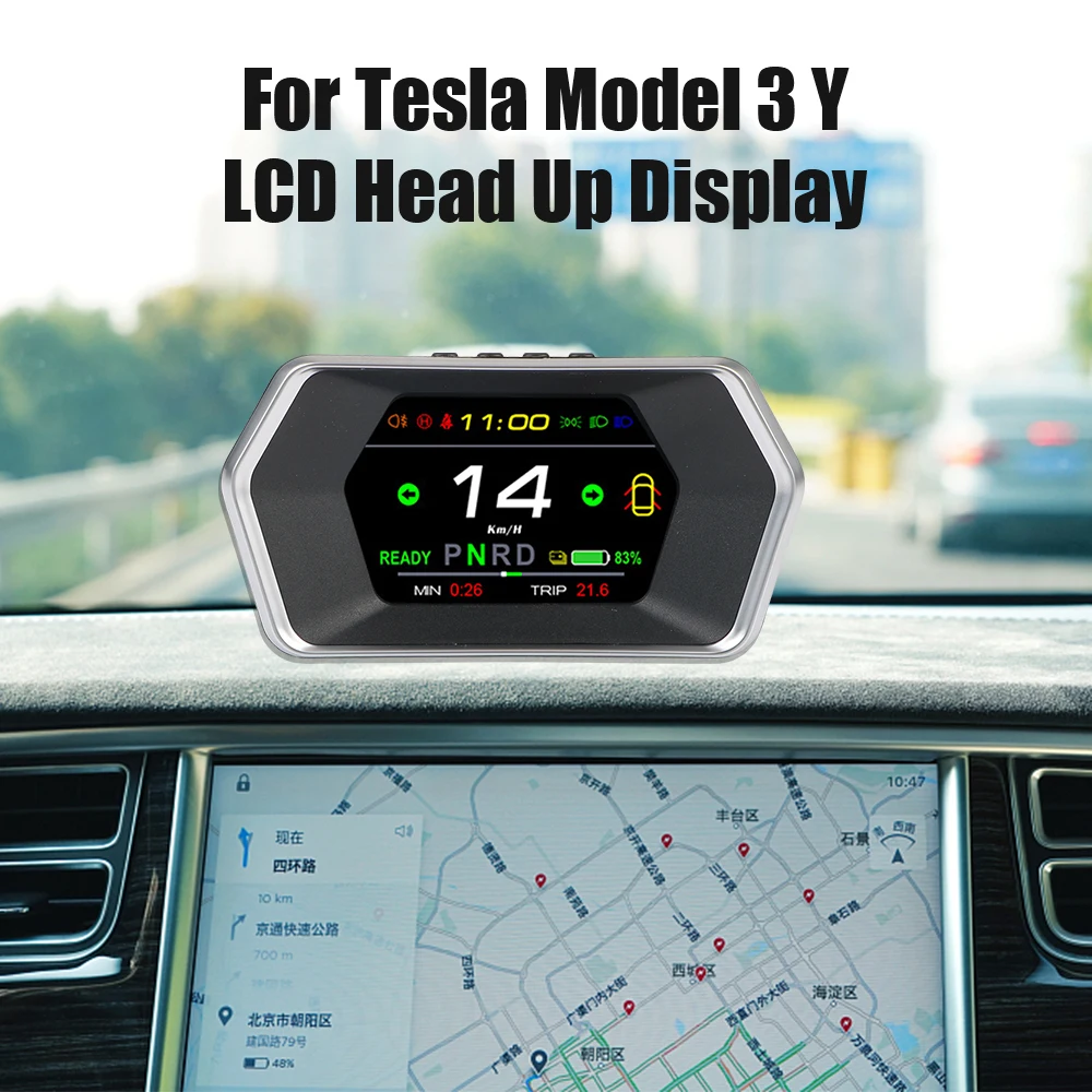 

Car Smart HUD Gauge Speedometer T17 For Tesla Model 3 Y Head Up Display Speed Indicator Light Prompt Safety Alarm Driving Time