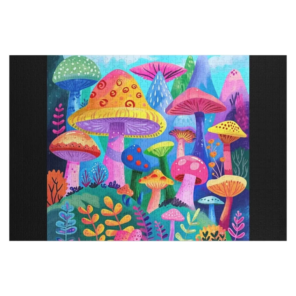 Colorful Cartoon Mushrooms 2 Jigsaw Puzzle Custom Name Child Toy Wooden Adults Puzzle