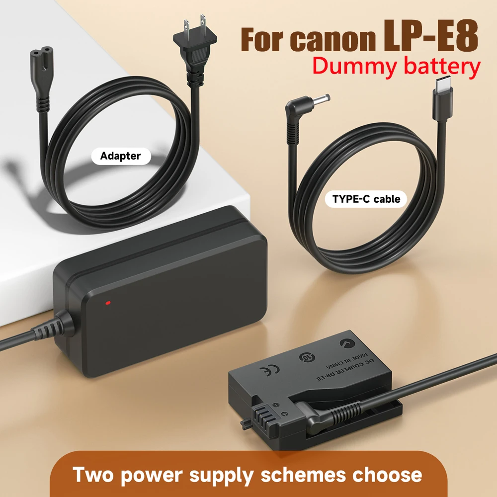 

LP-E8 LP E8 LPE8 Dummy Battery DR-E8 Type-C/AC Power Adapte for Canon EOS 550D 600D 650D 700D X4 X5 X6i X7i T2i T3i T4i T5i