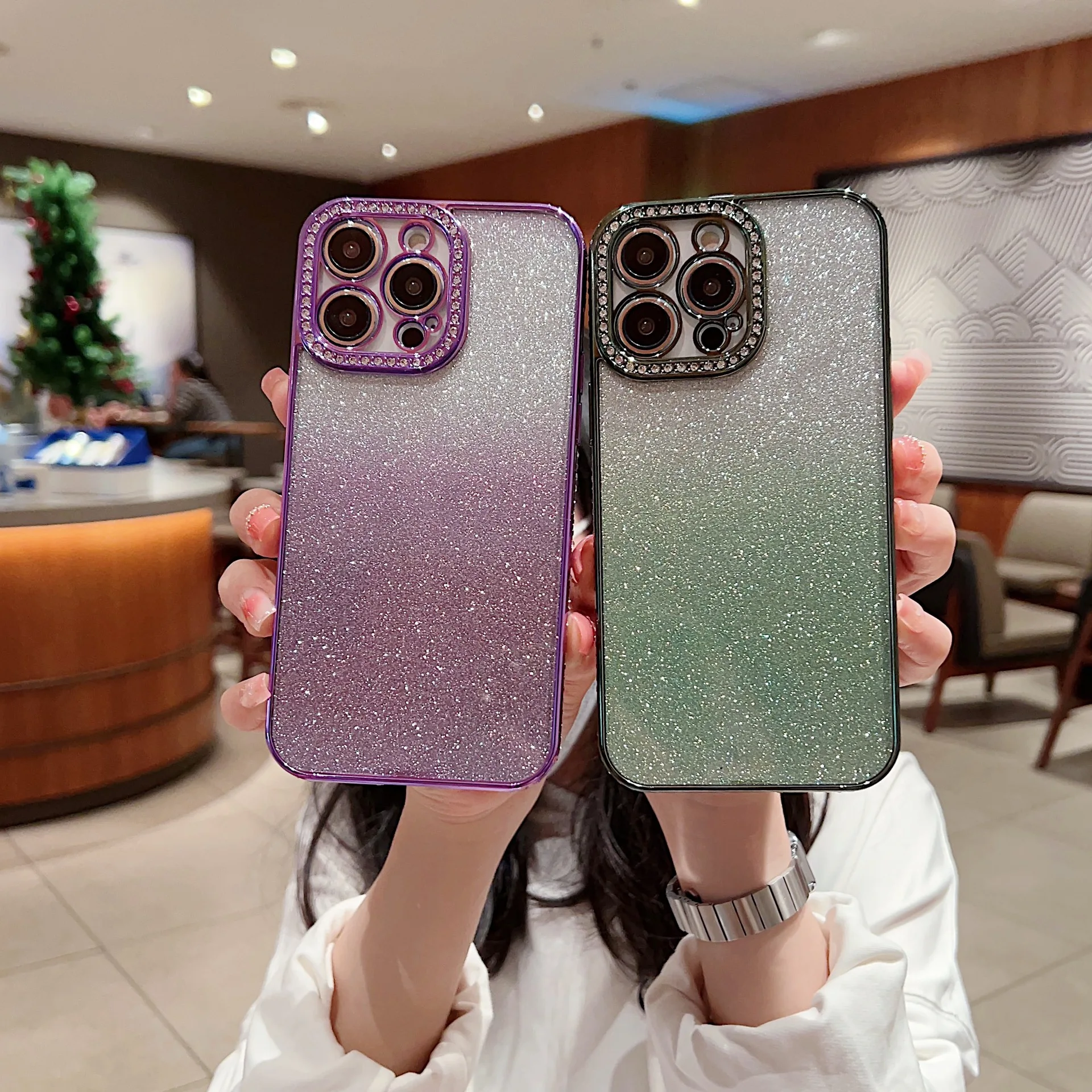 Placcatura Con Gradiente Di Glitter Diamantato Per Custodia Per Telefono Apple 14 13Promax 12 11 Custodia Morbida A Prova Di Caduta