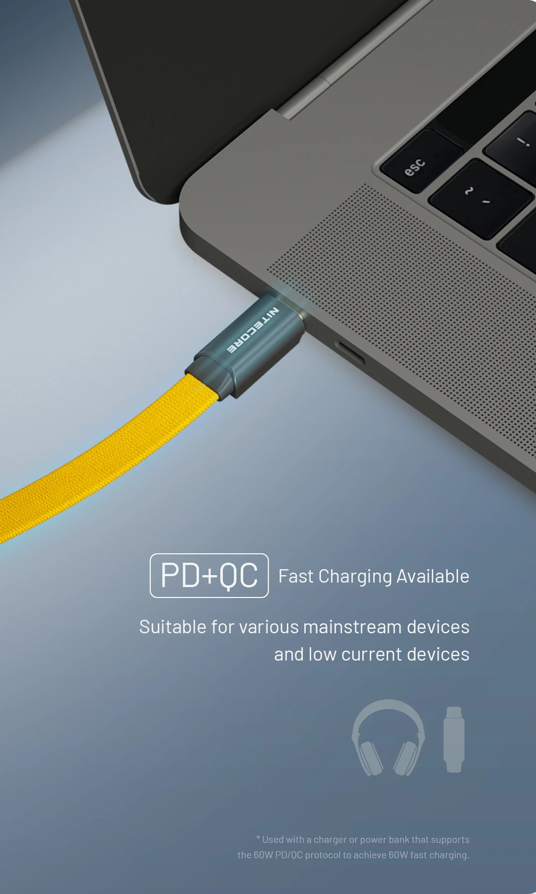 NITECORE NLink10 USB-C to USB-C Cable Magnetic 7cm 60W Fast Charging Type-c Cabl