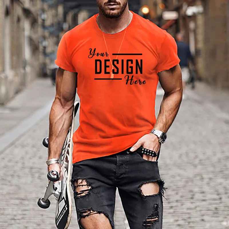 

Build Brand Men's T-shirts Round Neck Solid Color Clothes Diy Your Logo Basic Thickened Neckline Women Shirts Custom Your Design