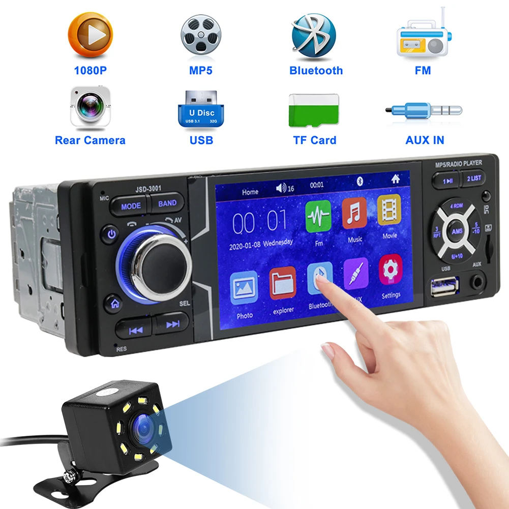1 Din Car Radio Multimedia Video Player 4.1 Inch Touch Screen Bluetooth-compatible  Aux Auto Stereo Head Unit + Aux Cable - Car Multimedia Player - AliExpress