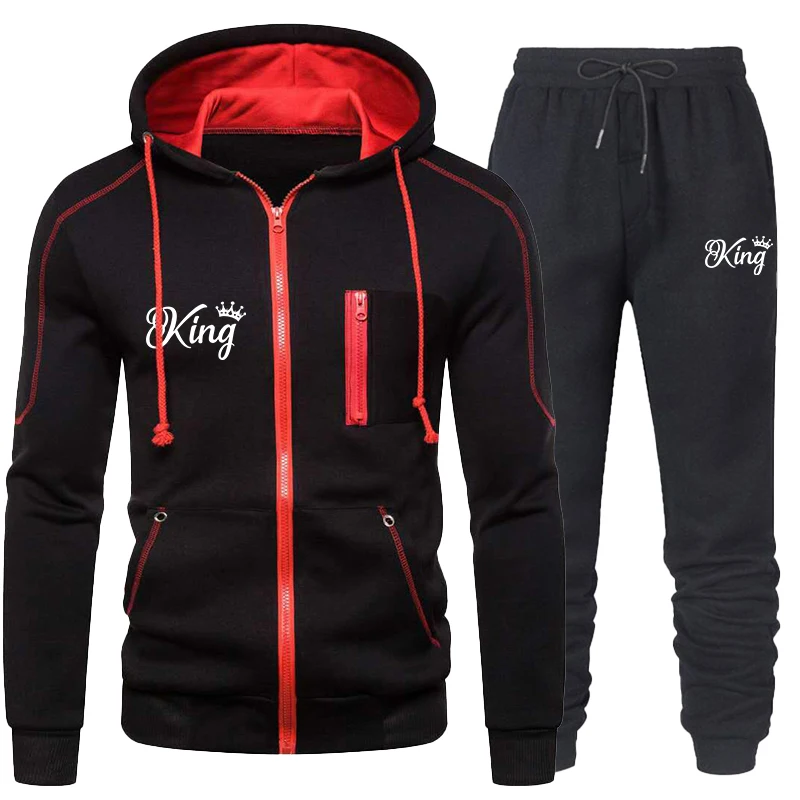 New fashion hooded sports pants set zippered hooded sports jogging set men's casual zippered jacket+pants 2-piece fitness set