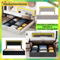 Гидравлическая кровать для хранения Comanlai, двуспальная кровать со светодиодной подсветкой, мягкая кровать с решетчатым основанием 140x200 см/160x200 см/180X200 см