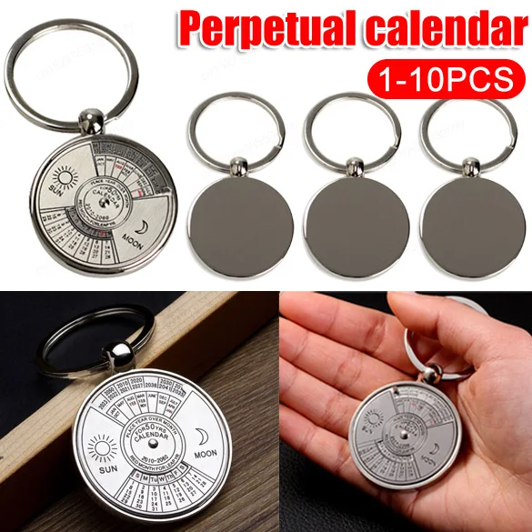 50 Years Calendar Sun Moon Carving Gift Metal Carving Keyring Gift Perpetual Calendar Keychain Ring